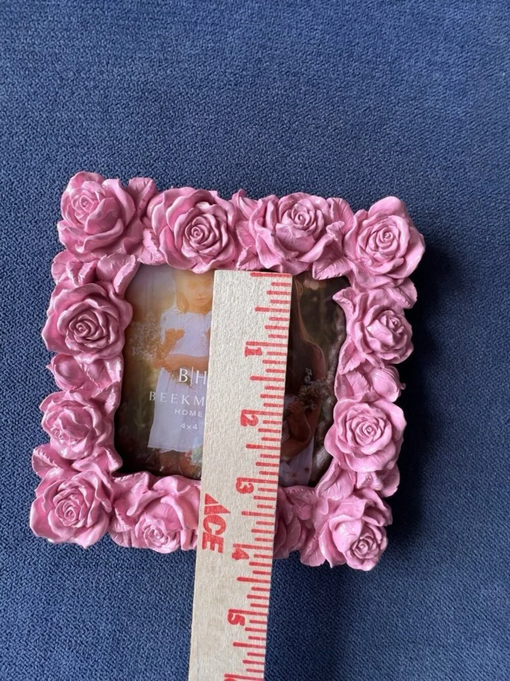 Shabby Chic PINK Roses 4x 4 Photo Frame Picture Holder Beekman Home Pretty
